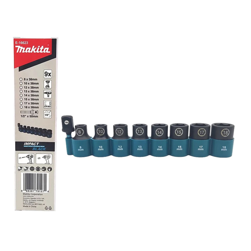 Bộ 9 món tuýp mở bu lông 1/2" Impact Black Makita E-16623