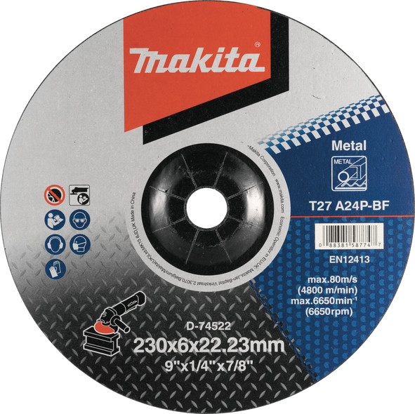Đá mài kim loại 230x6.0x22.23mm T27 A24P-BF Makita D-74522