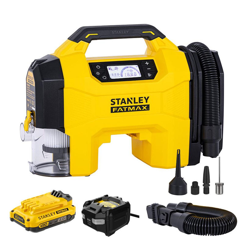 Bộ máy bơm hơi dùng pin 20V & DC12V Stanley SXVI02001A (1 Pin 2.0Ah & Sạc)