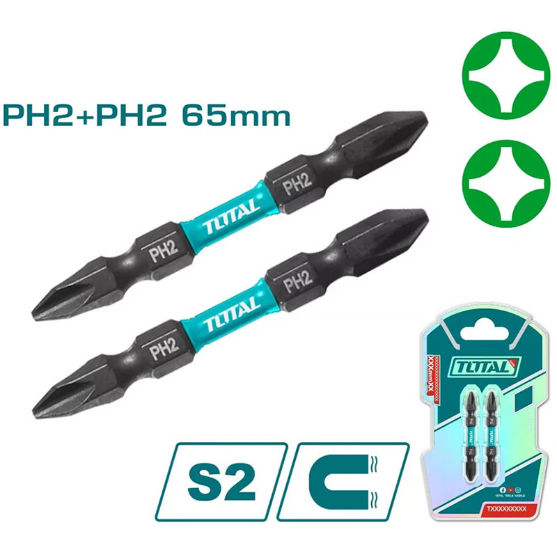 Bộ 2 mũi bắt vít PH2+PH2 TOTAL TACIM72PH265 (65mm)