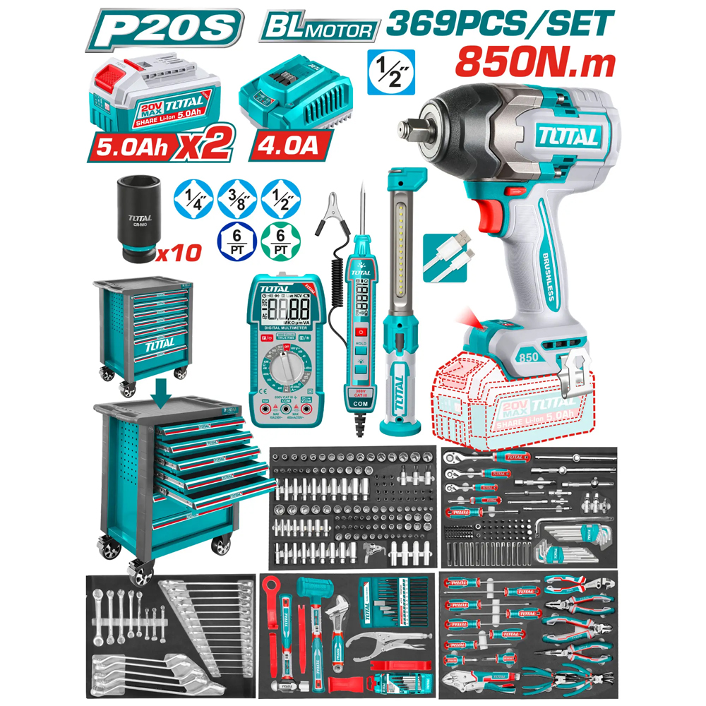 Bộ 369 món trong tủ xe đẩy đựng công cụ TOP600 SUPER TOTAL THPTCS83692