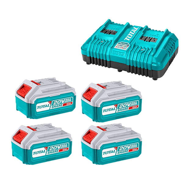 Bộ 4 Pin 20V 5.0Ah Và Sạc Nhanh 2 Cổng Total TFBCLI20245
