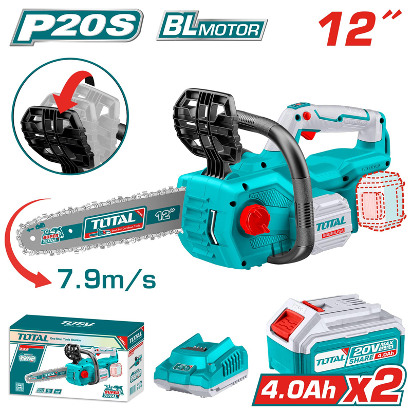 Bộ Máy cưa xích 300mm dùng pin 20V Total TGSLI201262 (2 Pin 4.0Ah, 1 Sạc)