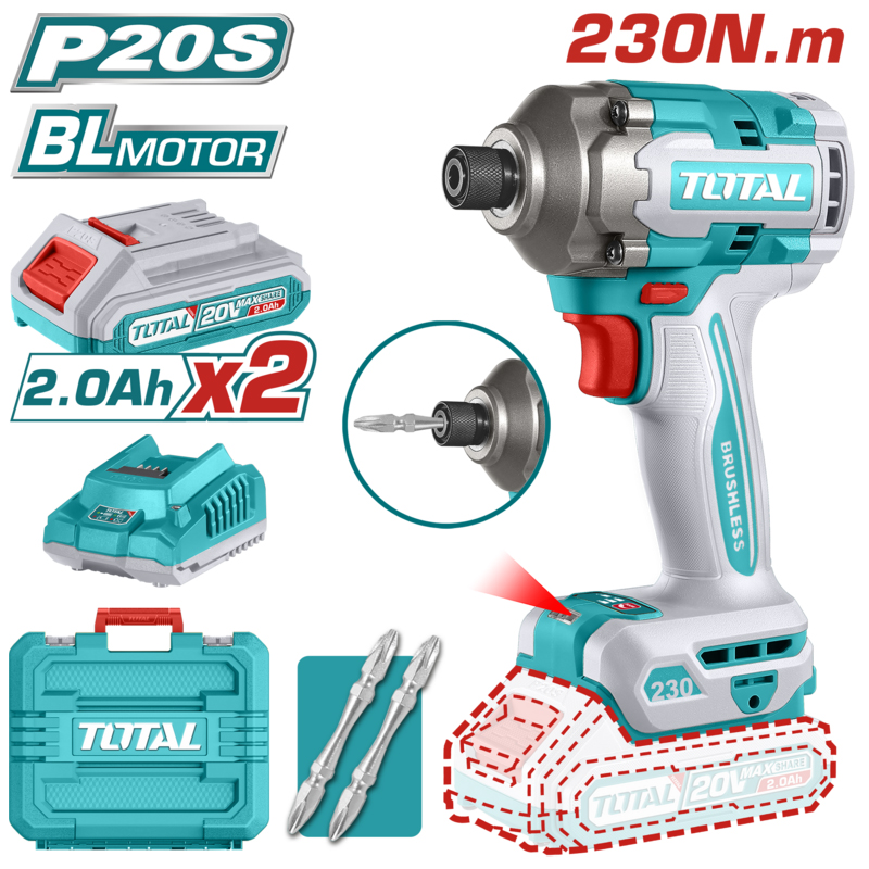 Bộ máy vặn vít dùng pin 20V Total TIRLI2023 (2 Pin 2.0Ah, 1 Sạc)