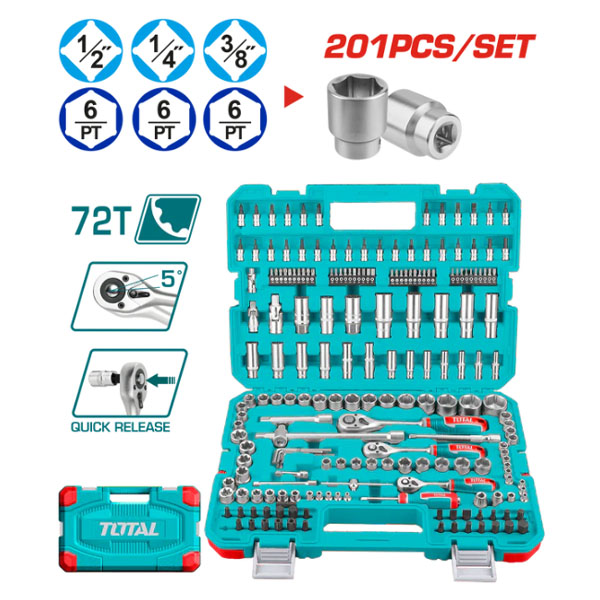 Bộ tuýp 201 chi tiết 1/4", 3/8" và 1/2" Total THTS082016