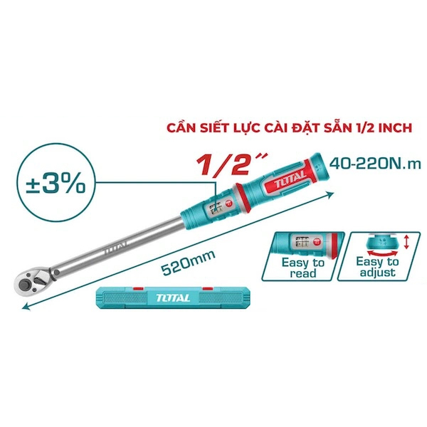 Cần siết lực có màn hình  40-220N.m Total THPTW1220N6 (1/2")