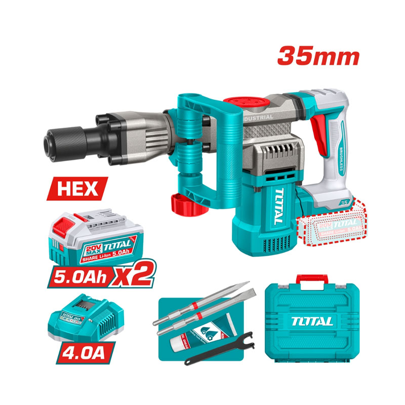Máy đục bê tông dùng pin 20V Total TDBLI203582 (2 Pin 5.0Ah, 1 Sạc)