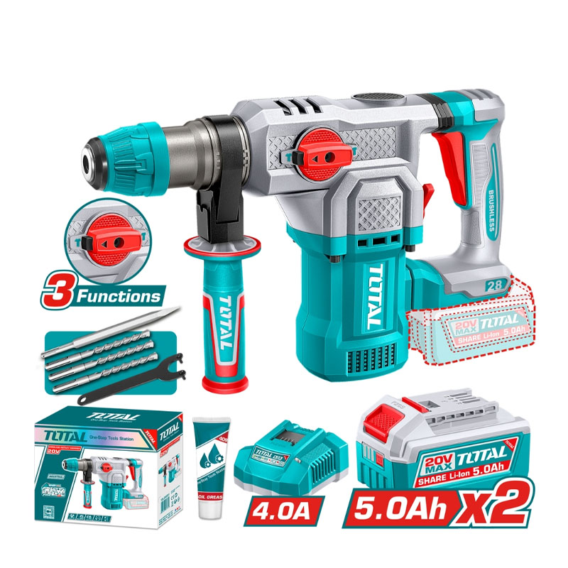 Máy khoan bê tông 3 chế độ Total TRHLI202862 (2 Pin 5.0Ah, 1 Sạc)