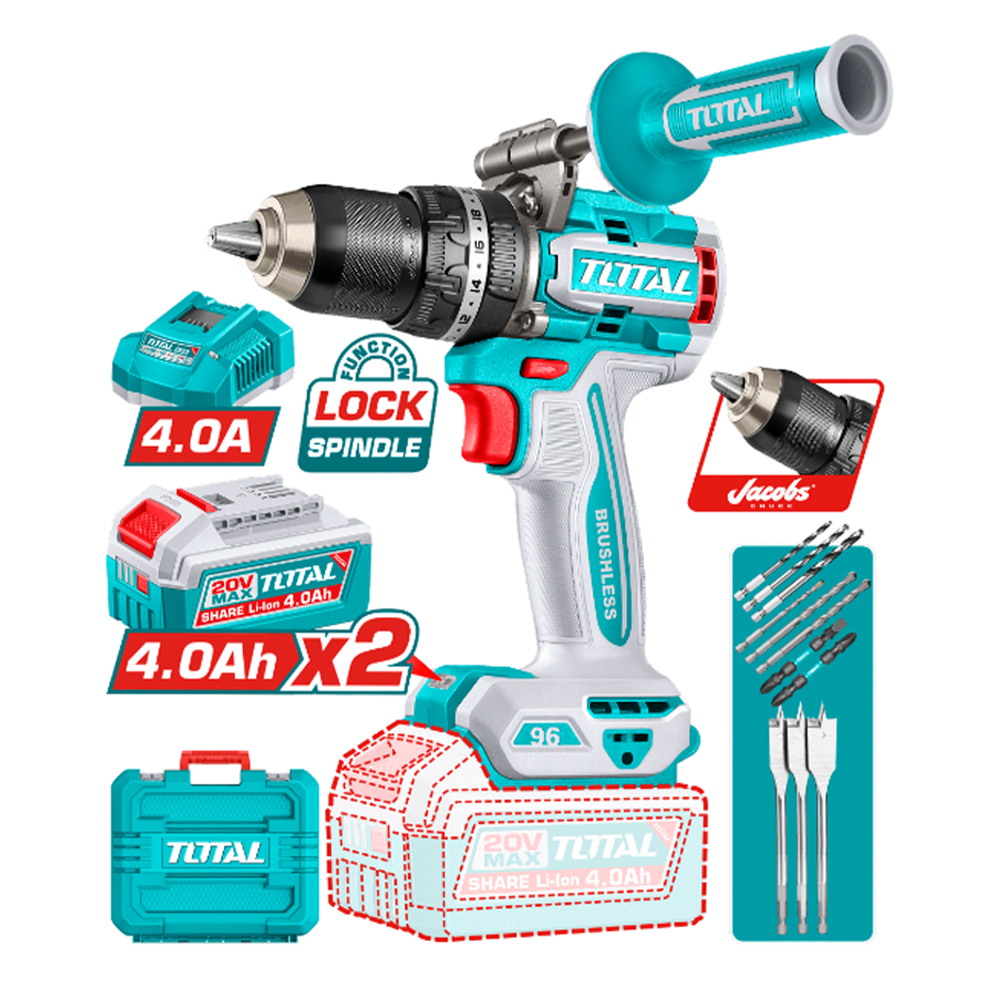 Máy khoan búa dùng pin 20V Total TIDLI209686 (2 Pin 4.0Ah & 1 Sạc)