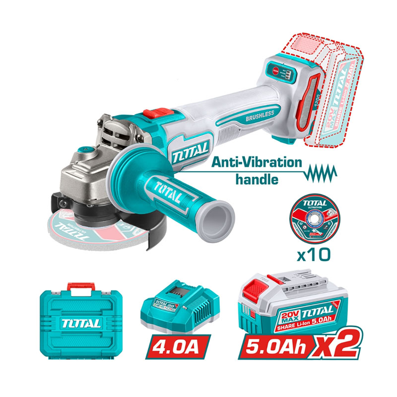 Máy mài góc dùng pin Total TAGLI2120232 (2 Pin 5.0Ah, 1 Sạc)