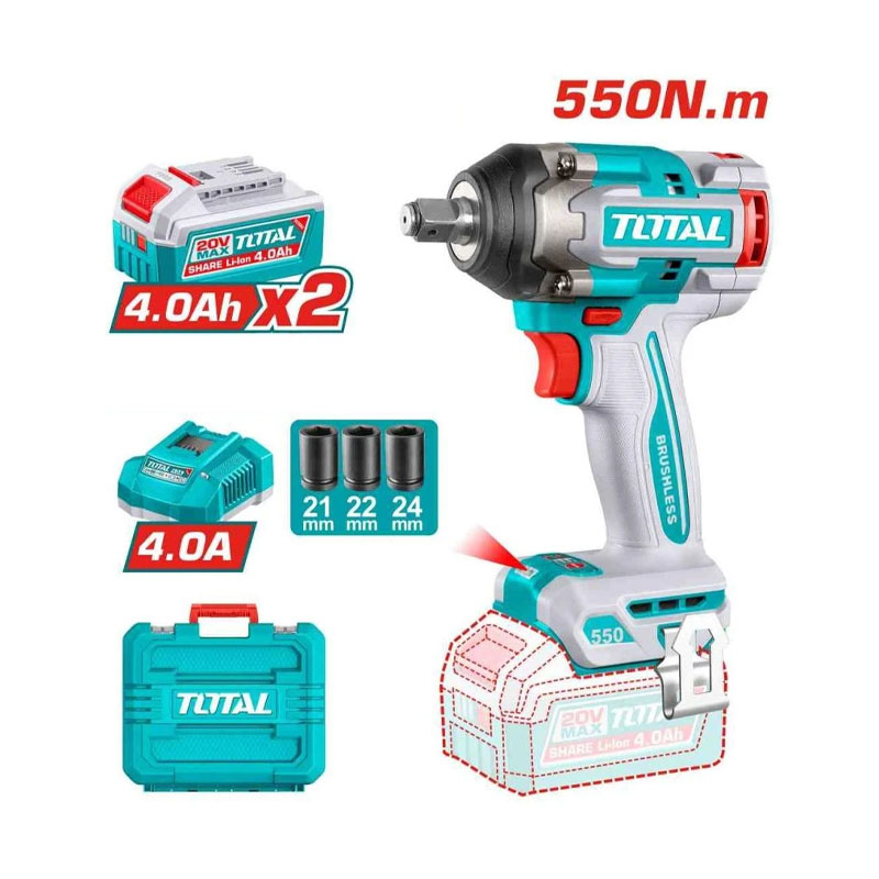 Máy vặn bu lông 20V Total TIWLI2055 (2 Pin 4.0 Ah, 1 Sạc)