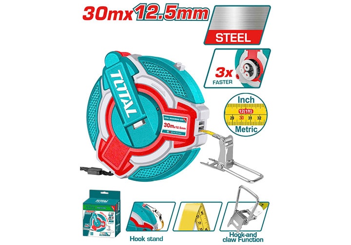 Thước cuốn thép 30mx12.5mm Total TMT08306 (Đo hai hệ mét và inch)