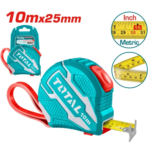 Thước cuộn thép nền vàng Total TMT1262101 (10mx25mm)